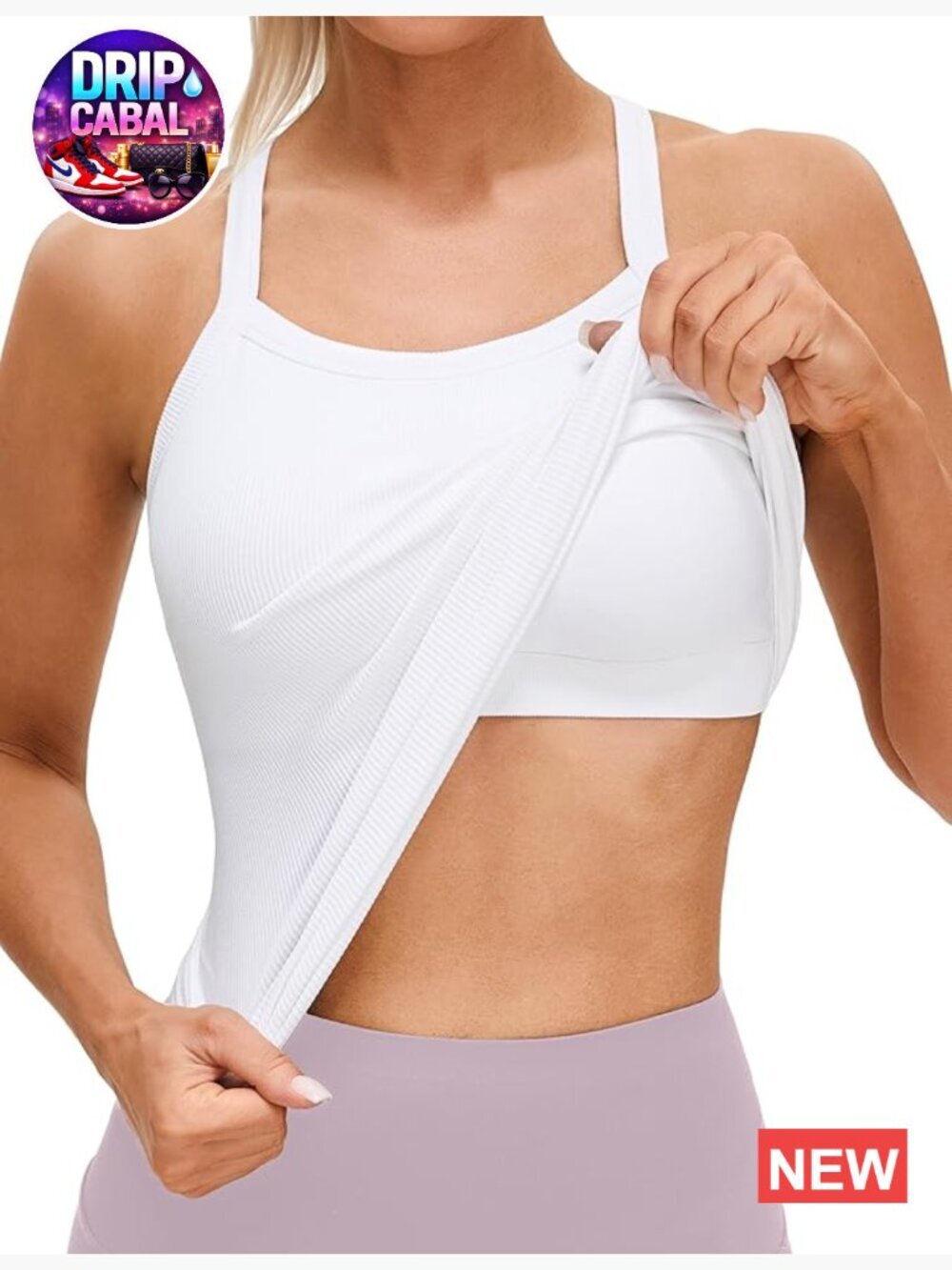 Seamless Ribbed Padded Racerback Athletic Tank Top with Built in Bra